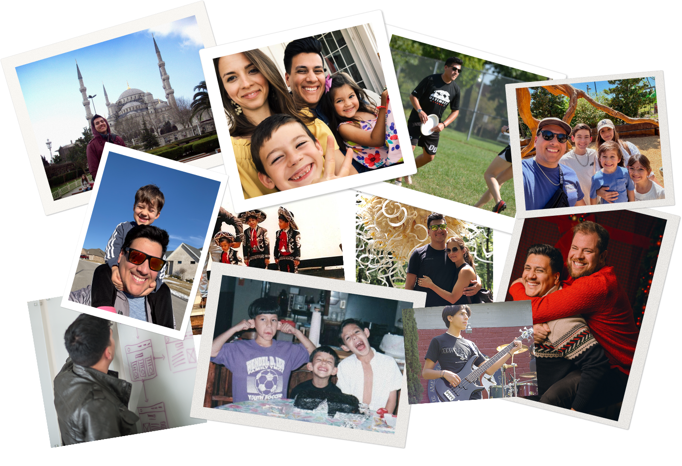 Collage of travel, family, and candid photos